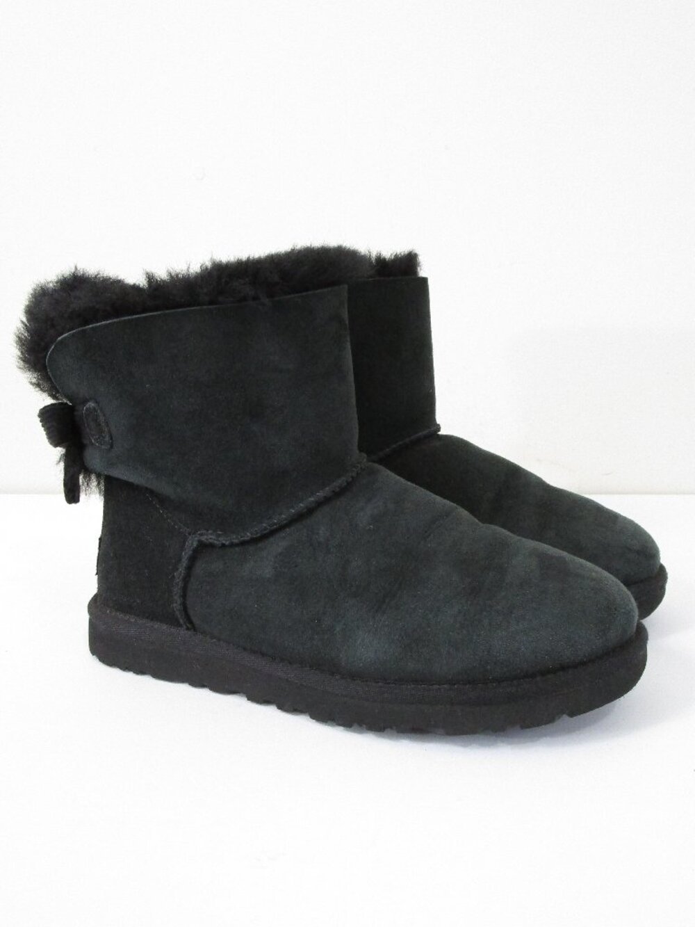 Ugg Womens Mini Bailey Bow Solid Black Mid Calf Slip On Boots Size 6